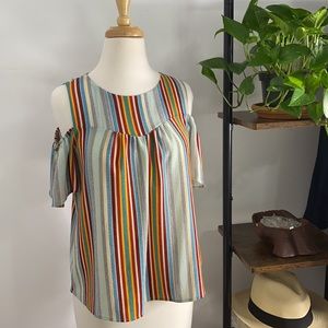 Monteau • Rainbow Stripe Cold Shoulder Top